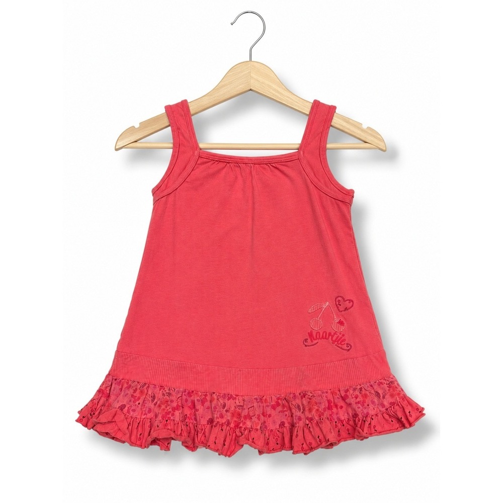 Naartjie Kids Girls Pink Cherry Heart Embroidered Ruffle Hem Tank Top XXL 8 Yr